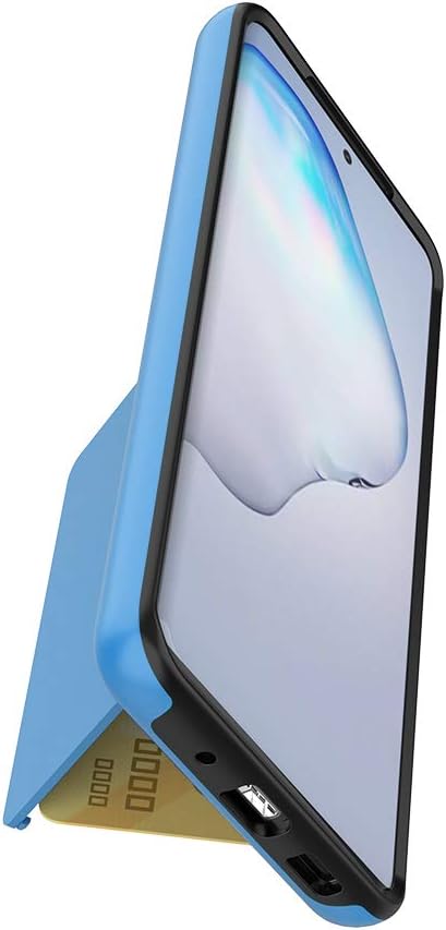 Phone Case for Samsung Galaxy A51 5G, Tempered Glass Screen Protector Cover with Credit Card Holder, Rugged Blue