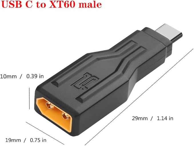 2Pcs XT60 Male to Type C Male Adapter USB C to XT60 Connector Connection USB C Cable USB C Charger Suitable for Laptop, Model, Energy Storage Power Supply, Cell Phone, Monitor Power Supply