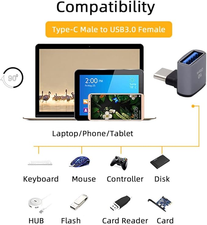 xiwai Up Down Angled USB-C Type-C to USB 3.0 Female OTG Adapter 90 Degree for Laptop Tablet Phone