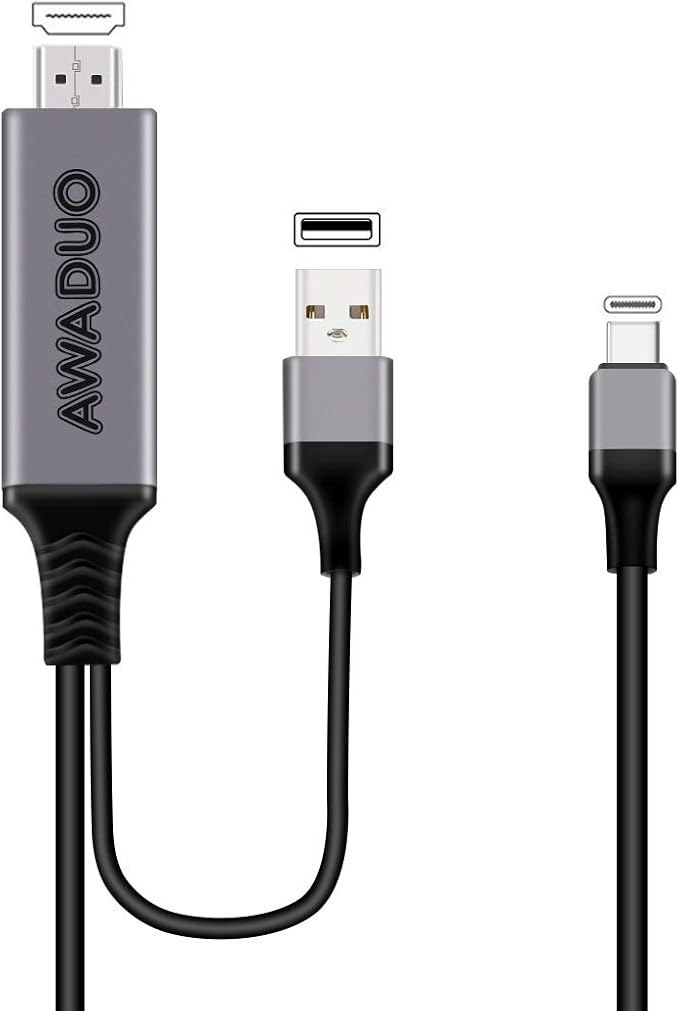 USB C to HDMI Adapter with Charging Cable, Type c to HDMI Adapter 4K 30Hz Compatible with MacBook 2018 iPad Pro,iMac,ChromeBook Pixel,Galaxy S9 Note9 S10 Surface Book Pro- 6.6FT (6.6FT, Black)