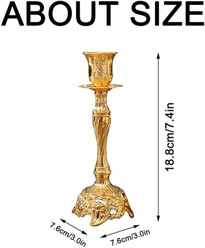Sziqiqi Gold Candlestick Holders Set of 2 Taper Candle Holders Deluxe Ornate Candle Holders for Shabbat Taper Candles, Candle Centerpiece, Wedding Candles, Christmas Candle 7.4inch