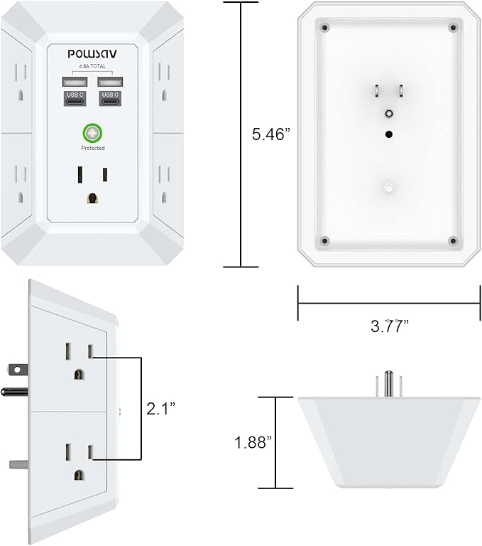 5-Outlet Power Strip with 4 USB Ports - Surge Protector for Home, Office, School - ETL Listed