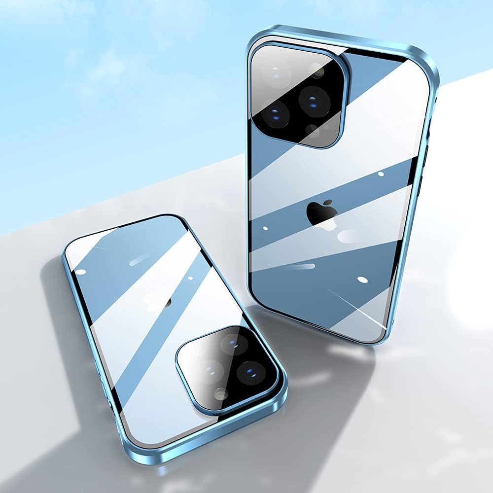 iPhone 13 Pro Case with Camera Lens Protector, Metal Bumper 360 Full Body Protection, Light Blue