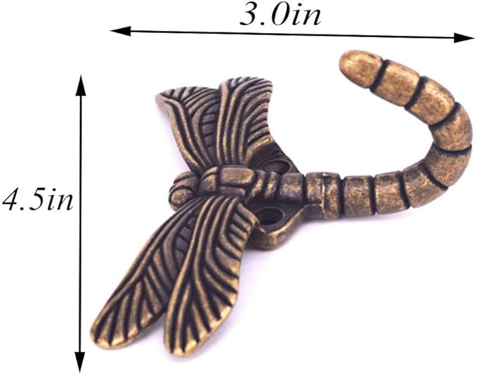 2pcs Dragonfly Coat Hooks Decorative Creativity Wall Mounted Hanger Hook for Home Handbag Key Towel Bathrobe (Bronze)