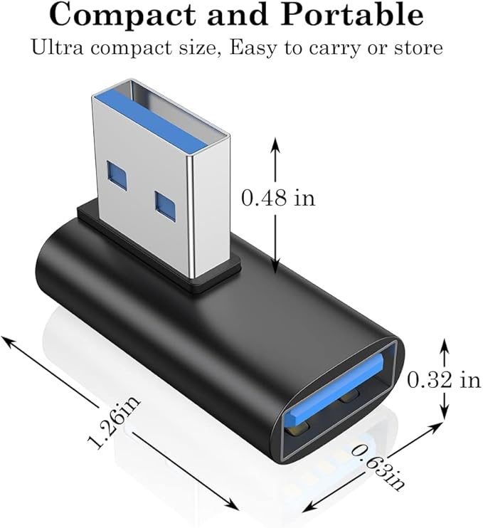 AuviPal 90 Degree USB 3.1 Adapter (2 Pack), Right and Left Angle USB A Male to Female Connector Extender for PC, Laptop, USB A Charger, Raspberry Pi and More