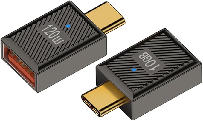 2 Pack USB-C to USB-A Adapter,10Gbps 120W with LED,Compatible with Laptops, Smartphones,Gaming Consoles (Straight USB-C to USB-A with LED Indicator)