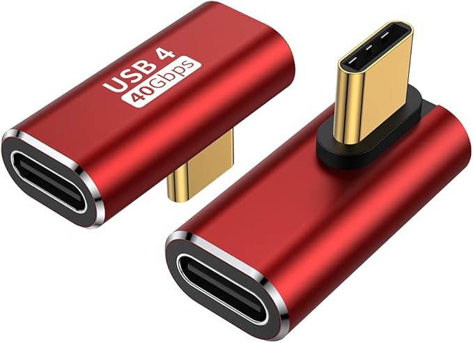 AuviPal 90 Degree USB C Adapter (2 Pack), L Shape Left and Right USB Type C Connector for Meta Quest, MacBook, iMac, iPad, iPhone 16 15 Series and Other Type C or Thunderbolt 4/3 Devices - Red