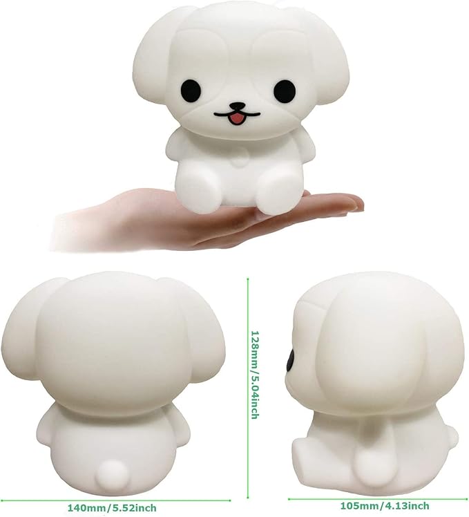 Night Light Kids with Cute Dog Design Baby Children's Room LED Bedside Lamp with Changeable RGB Colors Rechargeable Night Light Compatible with Touch-Control & Remote Control - Dog
