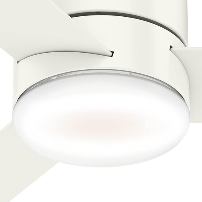 Hunter 44 inch Indoor Ceiling Fan with Light and Remote Control - For Bedroom or Living Room, Low Profile Mount, White Modern Ceiling Fan with LED Light, Quiet, 3 Blades - Minimus 59452, Fresh White