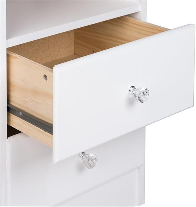 Prepac Astrid Simplistic Nightstand with 2 Drawers and Open Shelf, Functional Bedside Table with Acrylic Knobs 15.5" D x 16" W x 24.5" H, White, WDNH-0402-1-V