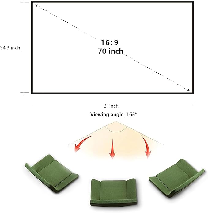 Foldable Projector Screen with Stainless Steel Telescopic Rod Combination Frame 16:9 HD 4K Anti-Crease Portable Projection Screen (70 inch)