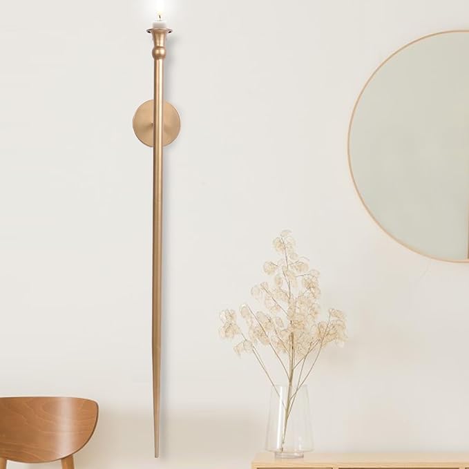 Candle Sconces Long Wall Candle Holder - Set of 2 Gold Long Wall Candle Sconce Retro Chic Wall Sconces Candle Holder Decoration for Dining Room, Living Room, Office, Bathroom