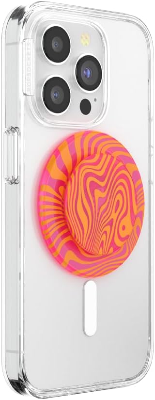 PopSockets Round Phone Grip Compatible with MagSafe, Adapter Ring Included, Wireless Charging Compatible - Swirl Orange