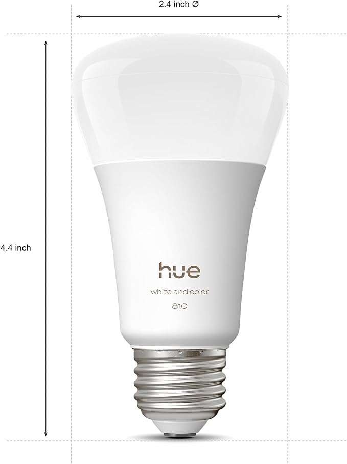 Philips Hue Smart LED A19 Bulb, White & Color Ambiance, E26 Base, 7.2W, Full Spectrum Light 1000K-20000K, 810 Lumens, Dimmable, Works with Alexa, Google, & Apple Home,1pk