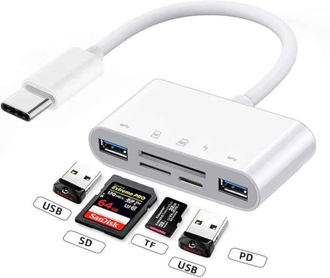 NFHK USB 2.0 Type C USB-C to TF Micro SD SDXC Dual USB3.0 Female Card Reader PD 27W Adapter for Laptop Tablet Phone