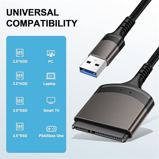 NFHK 5Gbps USB 3.0 Type-A to SATA 22 Pin Adapter Cable for 2.5" Hard Disk Driver SSD