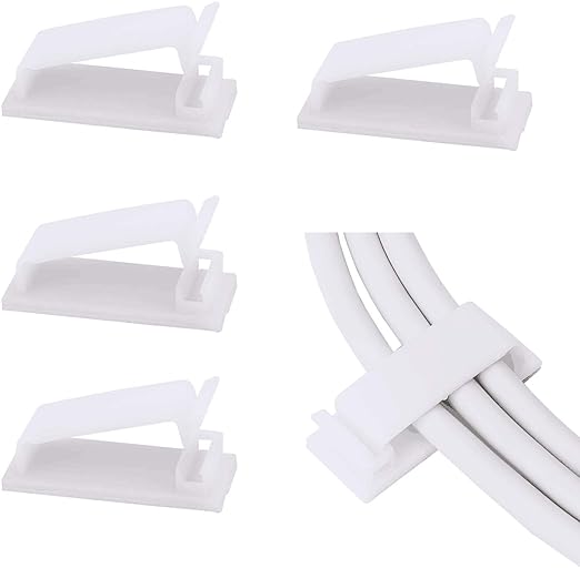 SOULWIT® 50 x Self-Adhesive Cable Management Clips for USB Cable TV, Charger, Audio, Wire Clamp for Table, Car, Office, Home