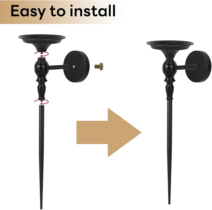 Wall Sconce Candle Holder Set of 2, Large Black Scepter Design Metal Wall Candle Holder, Home Wall Decoration for Living Room, Bathroom, Dining Room
