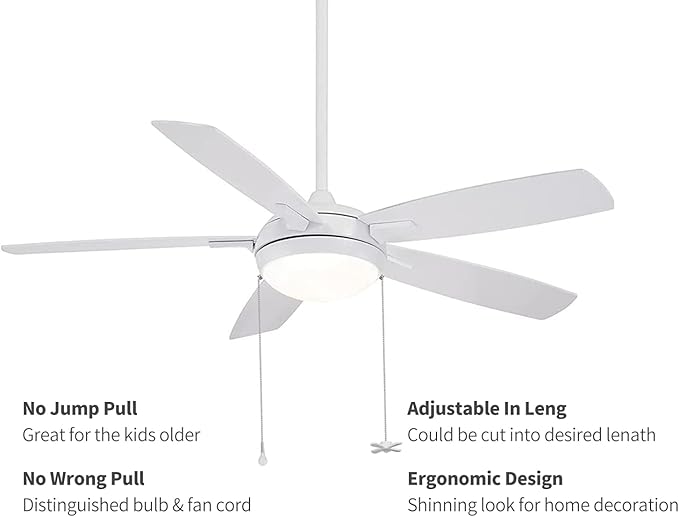 Ceiling Fan Pull Chain, 𝟭𝟮 𝗶𝗻𝗰𝗵 Extra Long with Decorative Frosted Glass Bulb and Fan Cord,Fit All Standard 3mm Diameter Ceiling Fans (White)