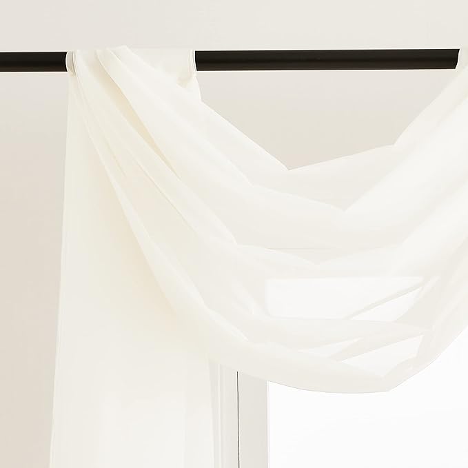 NICETOWN Beige Window Scarf Valances, Voile Fabric Canopy Curtains for Draping, Party Scarf Curtains for Birthday/Revelry, Light Beige, W60 x L216, 2 Panels