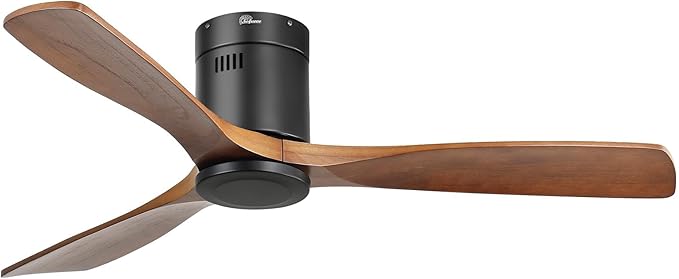 Sofucor Ceiling Fan No Light, 52 Inch Flush Mount Ceiling Fan With Remote Control, Indoor/Outdoor Ceiling Fans Without Lights, Reversible DC Motor, 3 Blade Solid Wood Ceiling Fans for Bedroom Patio