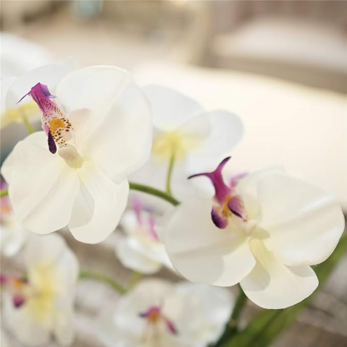 Large Artificial Potted Orchid Plant, Silk Flower Arrangement with Ceramics Vase, White