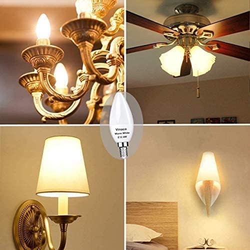 Vinaco E12 LED Bulb, 6 Pack E12 Candelabra Bulb 4 Watt Warm White 3000K, High Brightness 400LM & 25000+ Long Lifespan Bulb, E12 Candelabra Base Light Bulb for Ceiling Fan Light Bulb