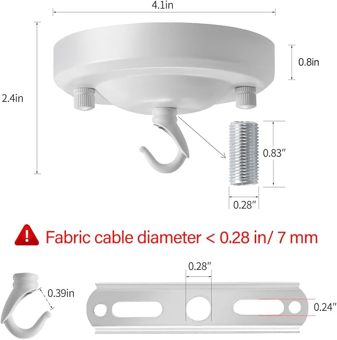Light Canopy Kit White, 4.1IN Chandelier Canopy with All Mounting Hardware, Celing Hook for Pendant Light, Max Load 22LBS