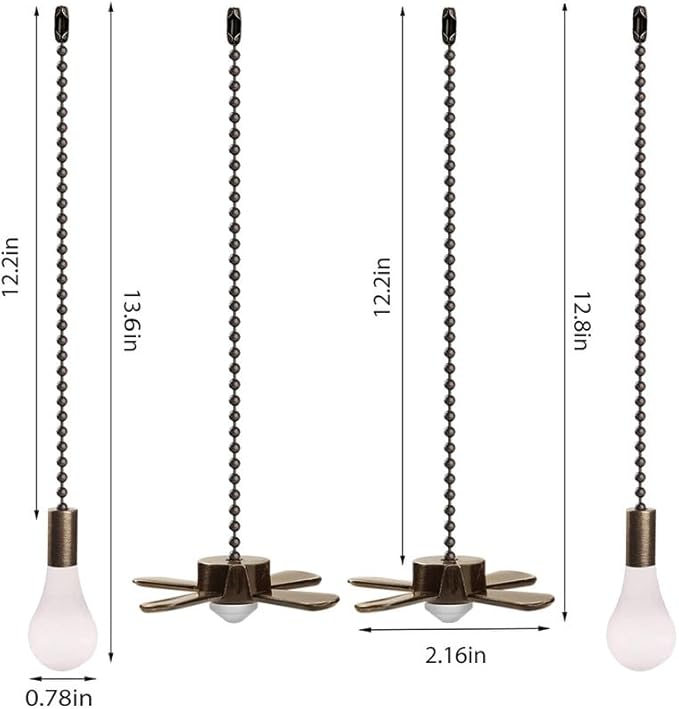 Ceiling Fan Pull Chain, Fan Pulls Set with Connector, 2 PCS 12 Inches Beaded Ball Fan Pull Chain -Bronze