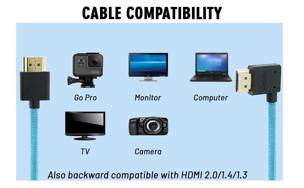 2.1 BM5, 48Gbps 8K A7iv, F6, E2 Uonecn Left Angle HDMI Cable for Atomos Ninja V, Portkeys Braided Coiled HDMI Cord