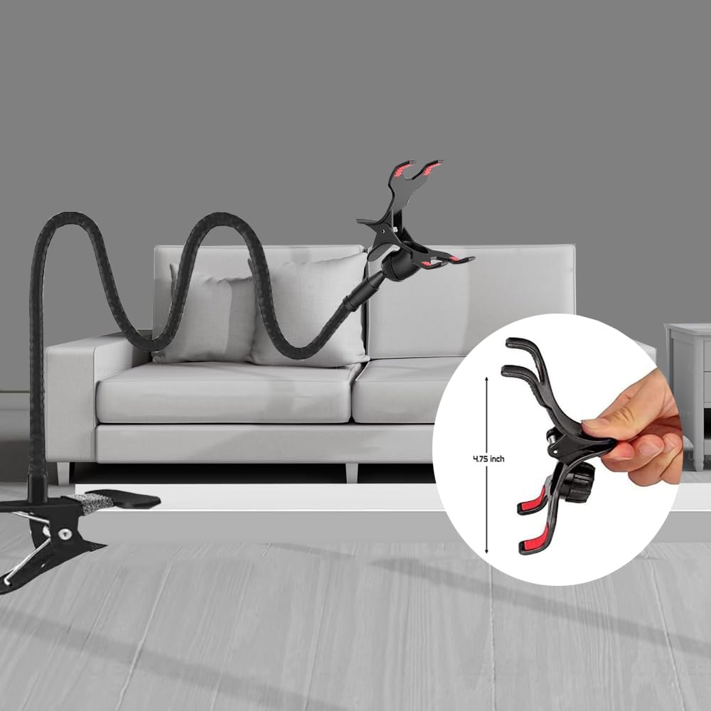 Lazy Bracket Flexible Long Arms Gooseneck Cell Phone Holder, Universal 360 Degree Rotation Adjustable Clamp Clip