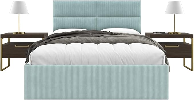 Vänt Upholstered Wall Panels - Queen/Full Size Wall Mounted Headboards - Ribbed Iceland Blue - Set of 4 Panels (Each Individual Panel 30"x11.5")
