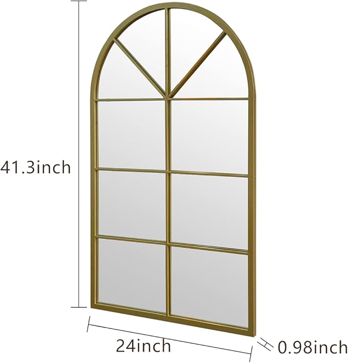 ironsmithn Large Arched Grid Mirror, Gold Windowpane Mirror, 43.3"x25.5" Window Finished Metal Mirrors for Decor Living Room Fireplace Entryway Bedroom Hallway