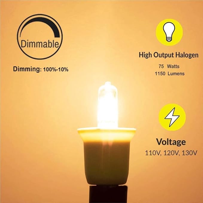 VINACO E11 Bulb, JDE11 120V 75W Halogen Light Bulbs, T4 Mini Candelabra Base, High Output 1150lm, Warm White 2700K, Dimmable, 4-Pack for Ceiling Fan Light Bulbs