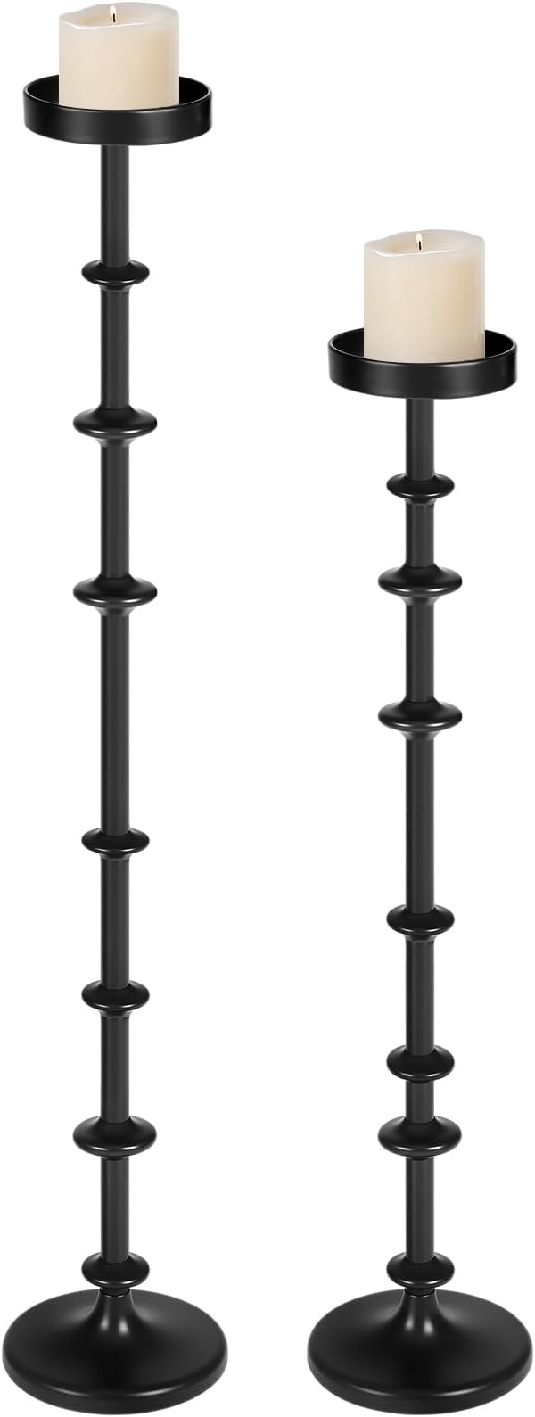 Maxdot Black Metal Pillar Candle Holder 36" 29" Tall Decorative Taper Candle Stand Set of 2 Floor Candlestick Holder Large Metal Black for Christmas Halloween Living Room
