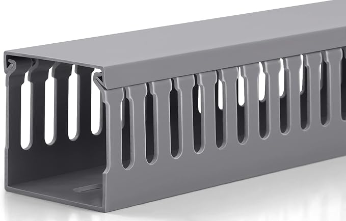 ZhiYo 2x2in Server Rack Cable Management Raceway, Cable Duct Kit, Electrically Safe PVC for Network Wire Management, Open Slot Cord Hider for Computer Under Desk, Grey