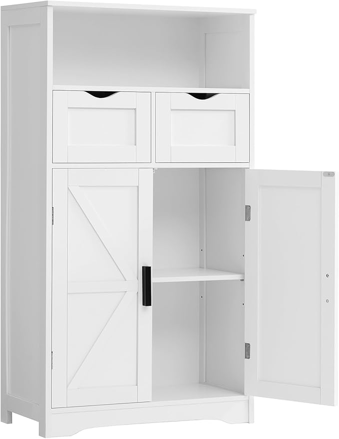 WEENFON Bathroom Cabinet with Adjustable Shelf, Storage Cabinet with 2 Doors & 2 Drawers, Cupboard, for Living Room, Hallway, White