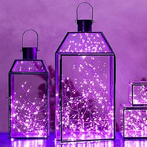 String Lights,LED Copper Wire Lights, Each Set 33ft/10M 100LEDs and 5 Remote Control.AA Battery Powered,Decor Rope Lights for Holiday,Wedding, Parties.(Purple)