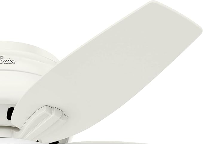 Hunter 42 inch Indoor Ceiling Fan with LED Light - White Ceiling Fan with Pull Chain, For Bedroom or Living Room, Low Profile Mount, No Remote, 5 Blades, Includes Bulbs - Newsome 51080, Fresh White