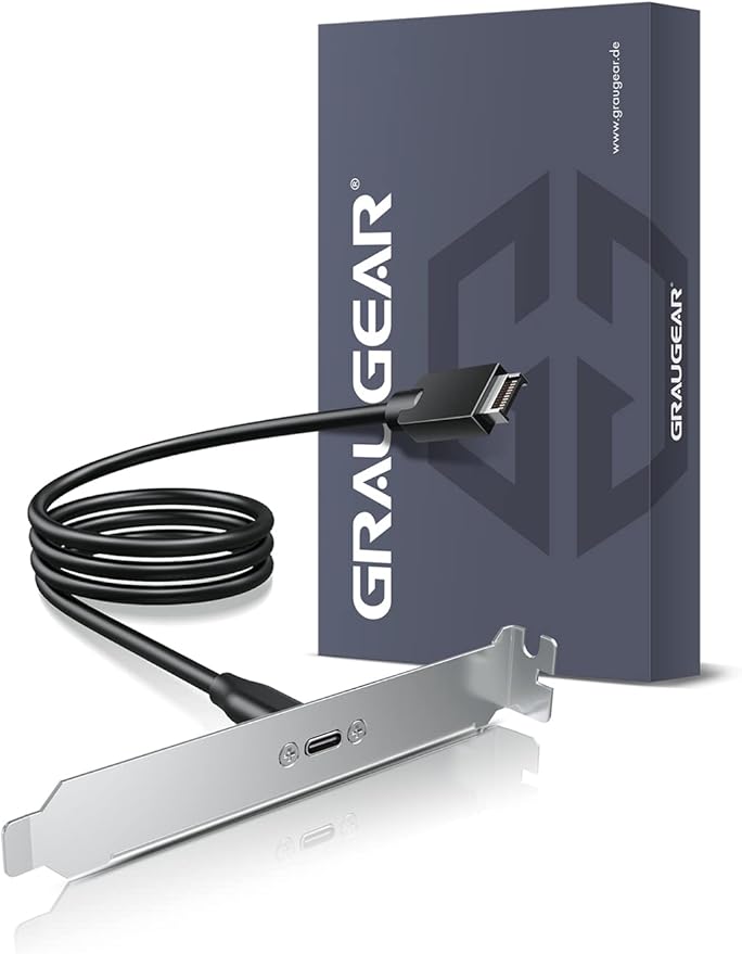 GRAUGEAR 20Gbps USB 3.2 Gen 2x2 USB-C Front Panel Type-C Adapter, Motherboard Header Extension Cable, USB-C to USB3.2 Type-E Key-A 20-Pin Connector with PCIe Bracket, 23.6 in [G-AD-ETC-10G]