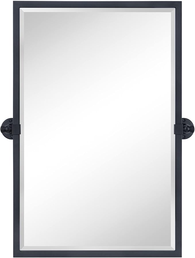 TEHOME 20x30'' Pivot Tilting Bathroom Vanty Mirror Rectangle Black Metal Framed Beveled Wall Mirror