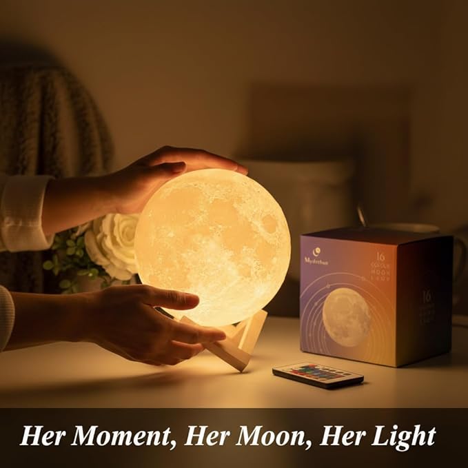Mydethun 7.1 Inch Large 16 Colors Moon Lamp – 148 Combination Modes, Remote/Touch Control, Rechargeable LED Night Light, Thanksgiving Décor, Gifts for Women, Party Favors Décor