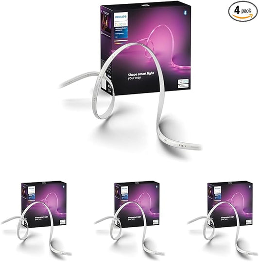 Philips Hue Indoor 10 Ft Smart RGBWW LED Solo Lightstrip Base Kit, Control with Hue App, LED Strip Lights Compatible with Alexa, Google Assistant and Apple HomeKit (Pack of 4)