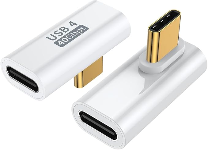 AuviPal 90 Degree USB C Adapter (2 Pack), L Shape Left and Right USB Type C Connector for Meta Quest, MacBook, iMac, iPad, iPhone 16 15 Series and Other Type C or Thunderbolt 4/3 Devices - White
