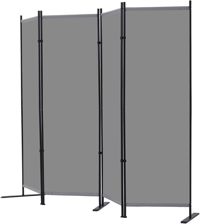 RANTILA 4 Panel Room Divider, 6 FT Folding Privacy Screen with Wide Feet, Freestanding Partition for Room Separation, Portable Room Divider Panel, 89" W x 71" H, Grey
