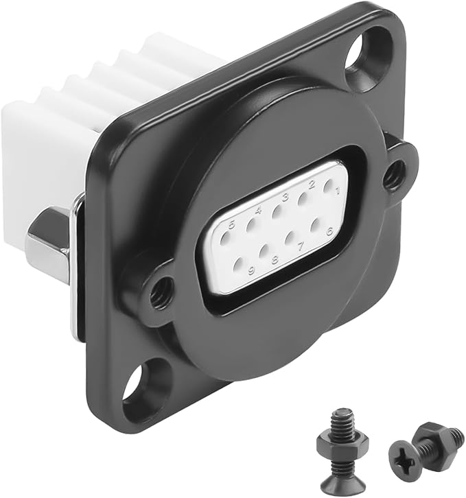 QIANRENON DB9 Solderless Adapter Panel Mount Socket DB9 Female to 9Pin Crimp Terminal Bulkhead Mount Serial Connector D-SUB 9Pin Wiring, with Butt Screw Hole, for Extend RS232/RS485/RS422 Port