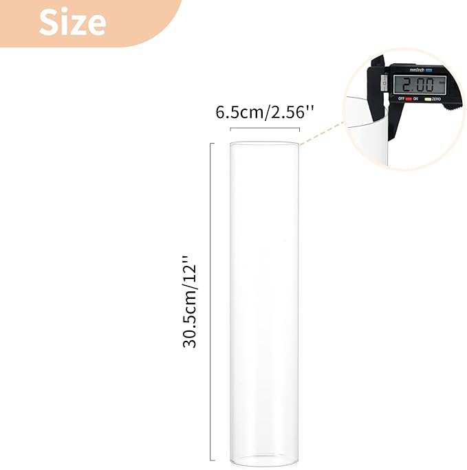 NUPTIO Hurricane Glass Candle Holder: 2.5 x 12 inches Open Ended Cylinder Chimney Replacement for Taper Candles - Bulk Clear Candlestick Holders Sleeve for Christmas Fireplace Decor