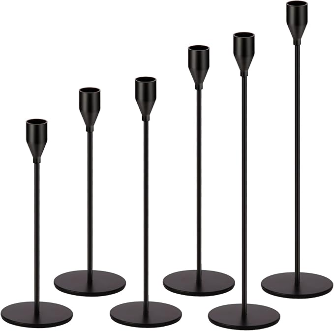 Matte Black Candle Holders Black Candlestick Holders Metal Candle Holder for Wedding, Dinning, Party, Fits 3/4 inch Thick Candle&Led Candles (Set of 6 Pcs)