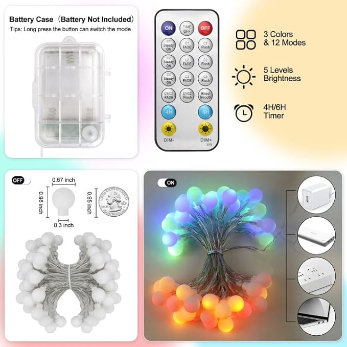 OMIKA Christmas String Lights Battery Operated 16.5ft 50LED with Remote Warm White Multicolor Fairy Light Indoor for Classroom Bedroom Dorm Birthday Patio Tent Party Xmas Christmas Décor