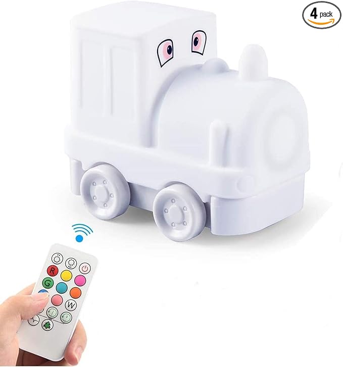 Night Light Kids with Cute Train Design Children's Room LED Bedside Lamp with Changeable RGB Colors Rechargeable Night Light Compatible with Touch Control & Remote Control - Train